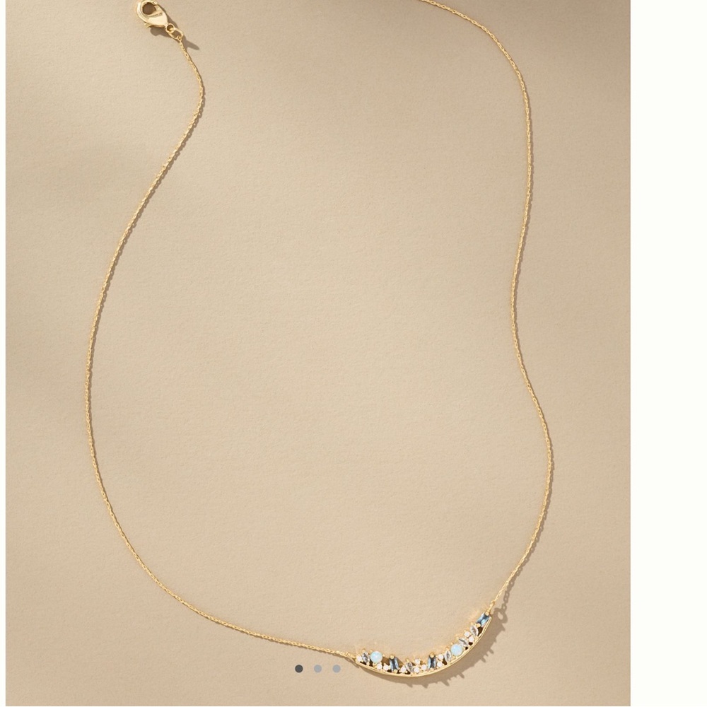 Anthropologie 14KT Gold Plated Birthstone Bar Necklace Bar October Opal New 15”